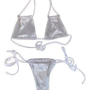 Metallic Silver Halter Bikini